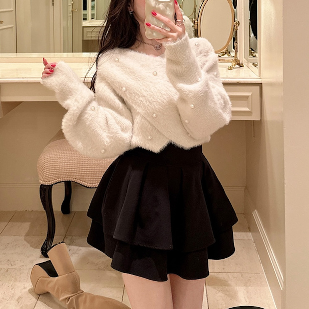 日单温柔慵懒风交叉V领毛衣