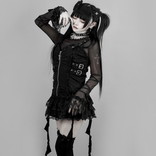 透明内搭套装 堕落之梦哥特式 复古蕾丝花边十字架吊坠吊带连衣裙