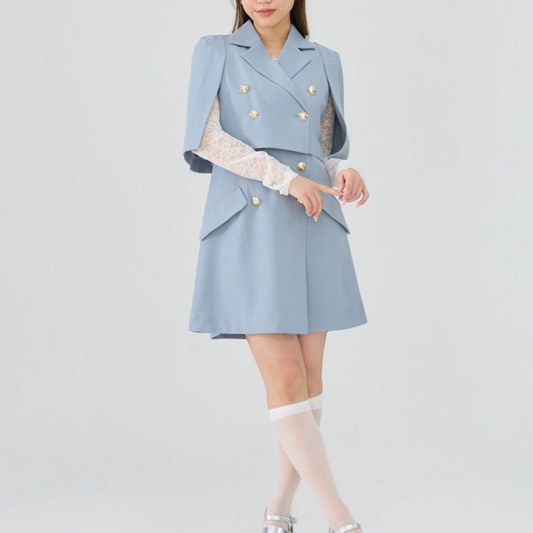 日系贵牌斗篷夹克mini裙两件套