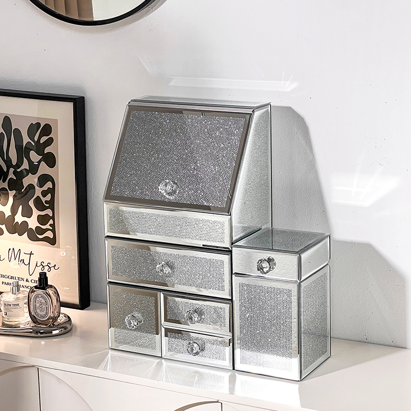 轻奢玻璃化妆品收纳盒梳妆台