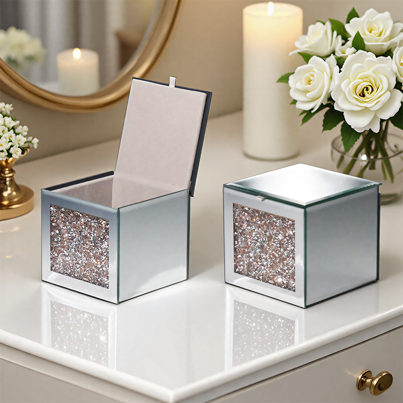 玻璃棉签收纳盒镶钻设计翻盖防尘香水小样精油收纳轻奢高级高颜值,收纳整理,桌面收纳盒,淘宝优惠券,粉丝福利购,淘宝优惠卷