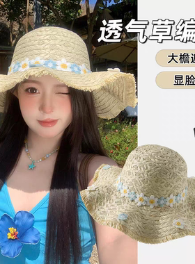 夏季沙滩度假大檐防晒草帽女