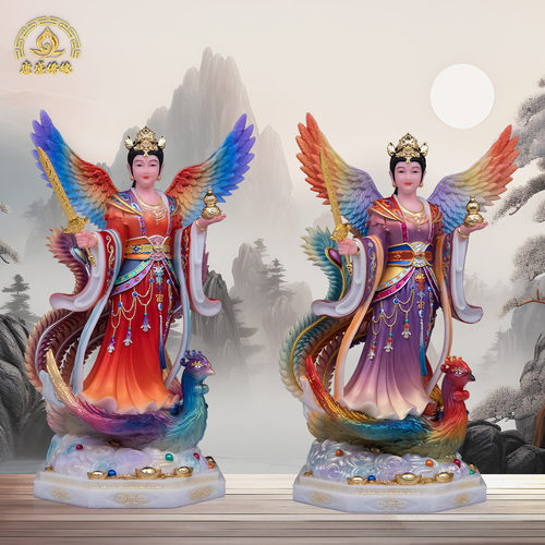 九天玄女神像汉白玉彩绘家居摆件