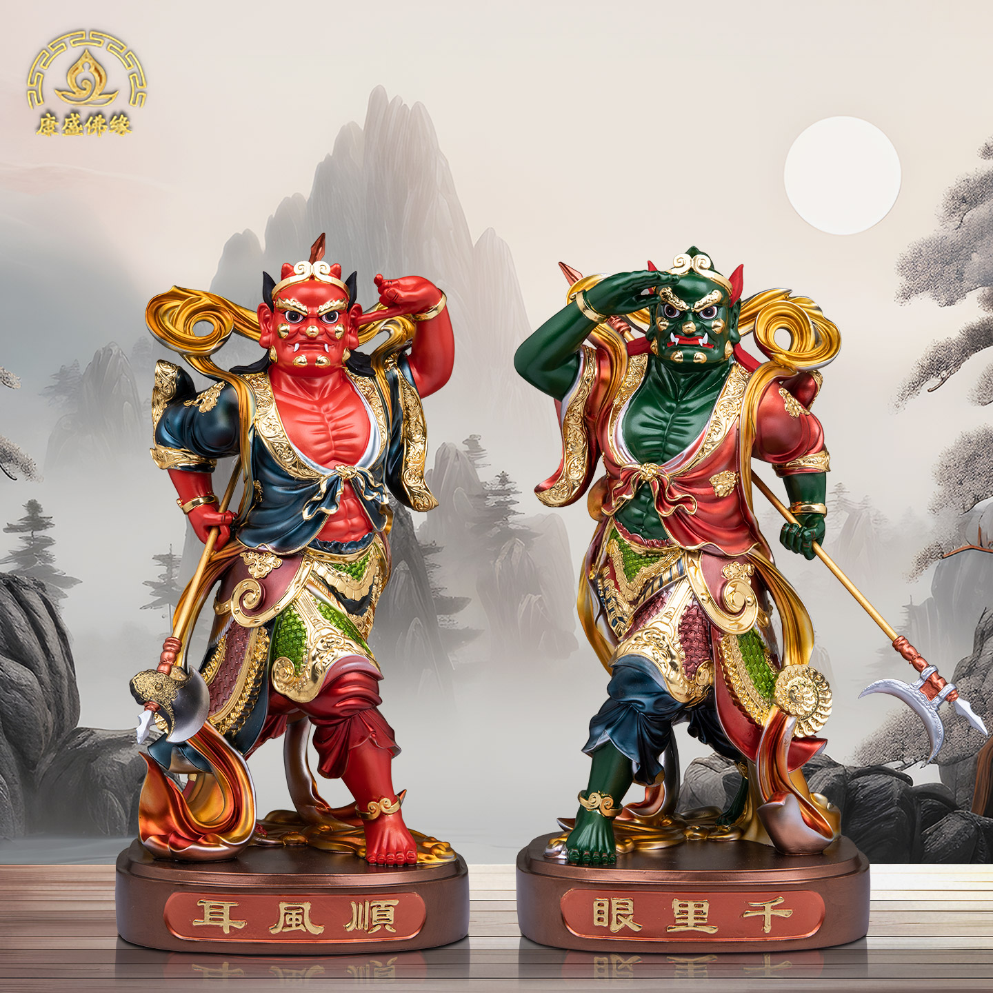 树脂金缕彩千里眼顺风耳佛像妈祖左右护法门神将军居家供奉装饰品