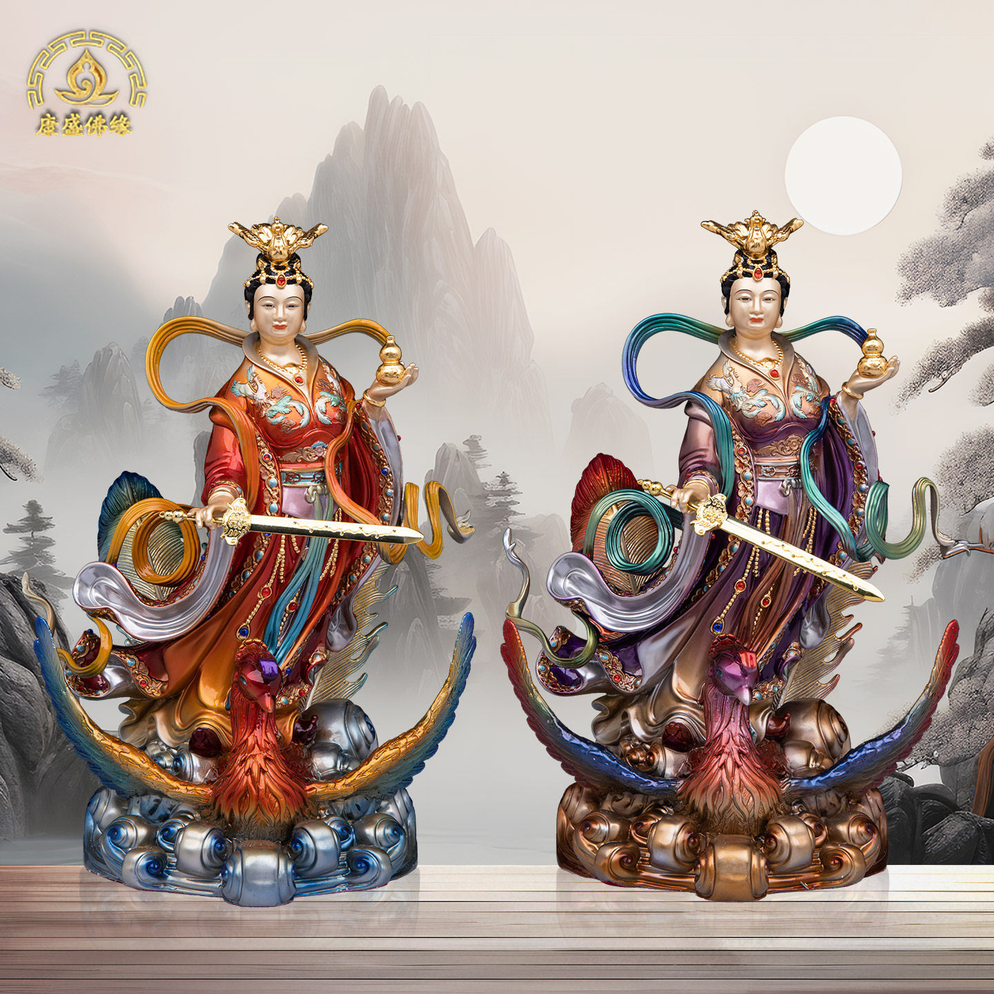 纯铜彩绘九天玄女像寺庙客厅摆件