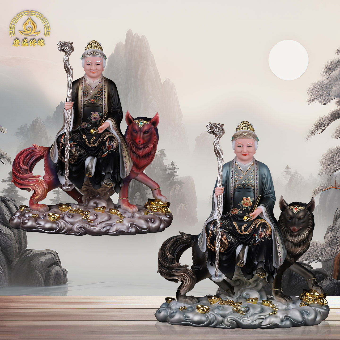 汉白玉黑老太太神像家用堂口摆件