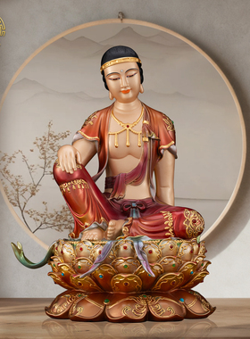 歪脖老母像黄铜丹彩中式居家摆件