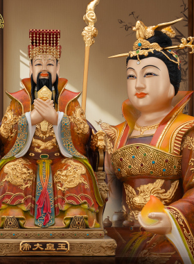 纯铜热着色玉帝王母神像家居摆件