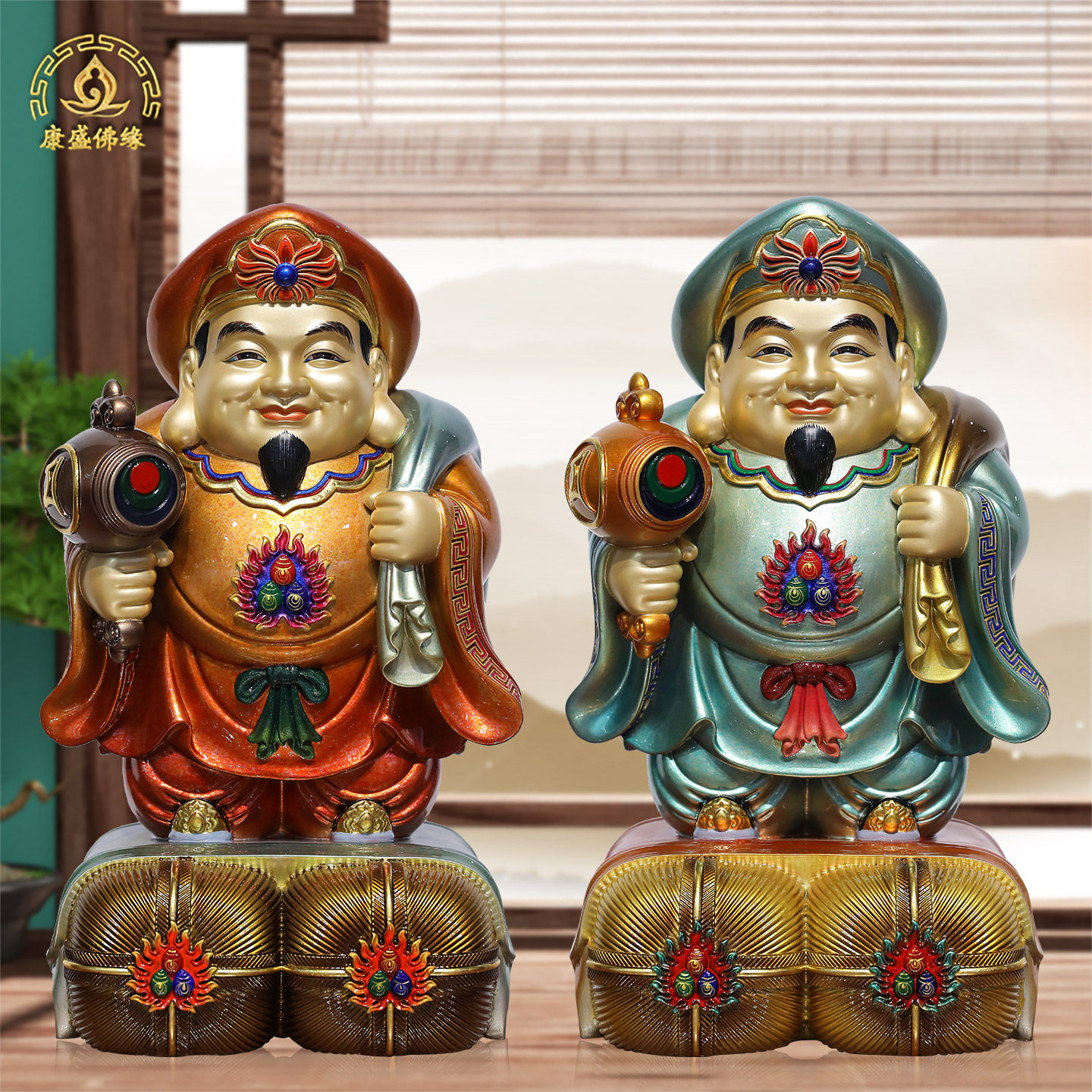 黄铜彩绘大黑天财神像东密护法神黑财神密宗摩诃迦罗招财客厅摆件