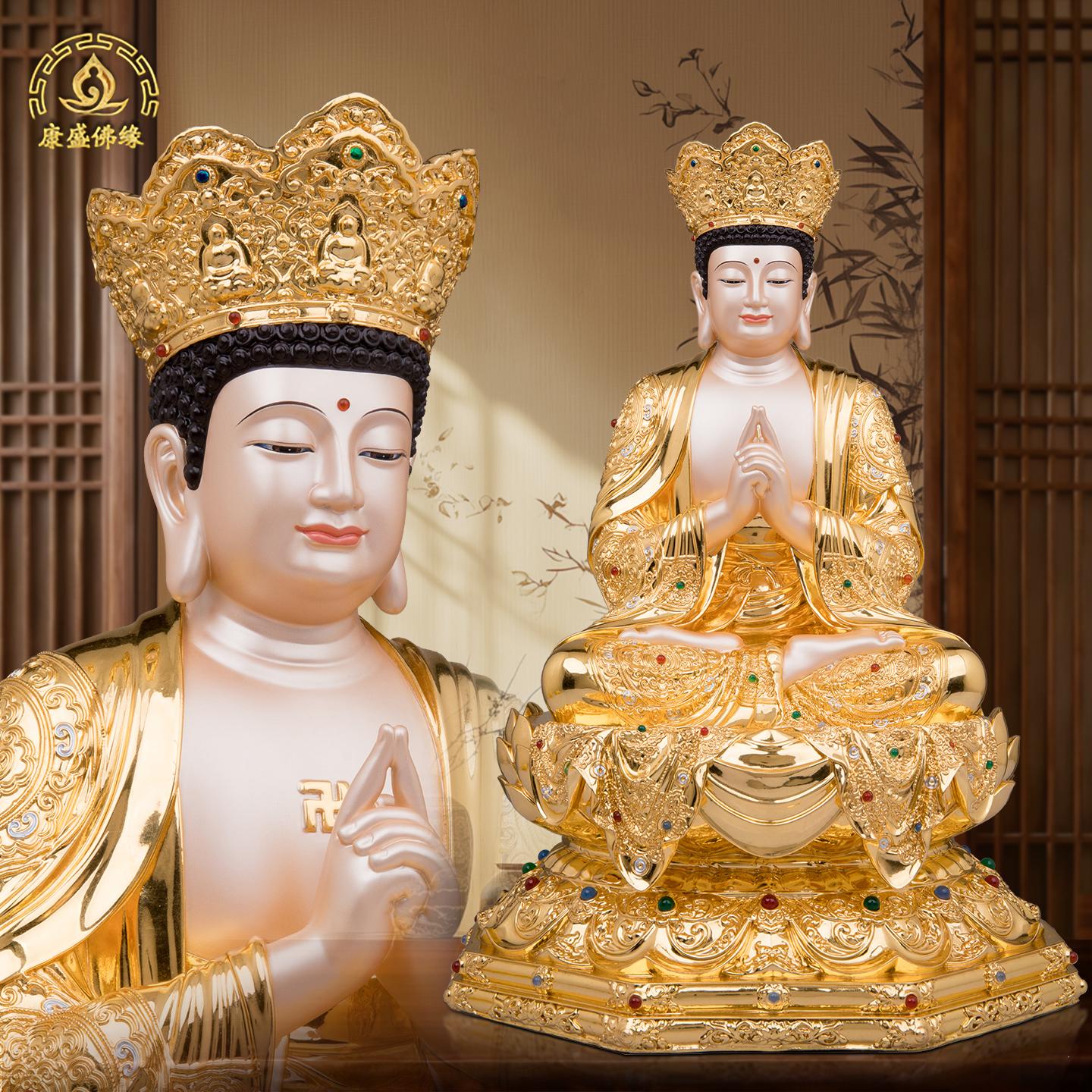 纯铜贴金毗卢遮那佛像大日如来佛祖释迦牟尼佛供奉保平安家用摆件