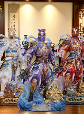 马将军像汉白玉唐彩马年供奉摆件