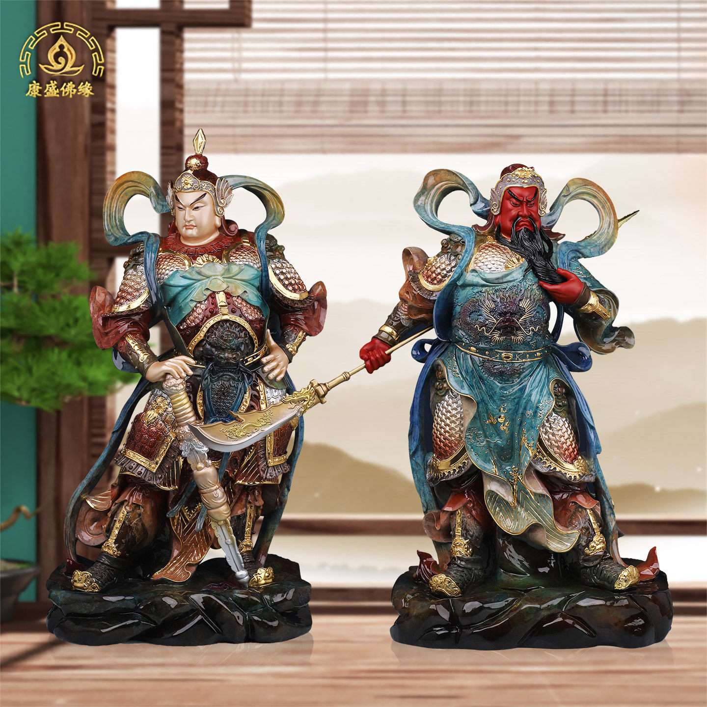 韦陀伽蓝佛像19寸26寸纯铜热着色家用摆件左右护法关公韦驮菩萨像