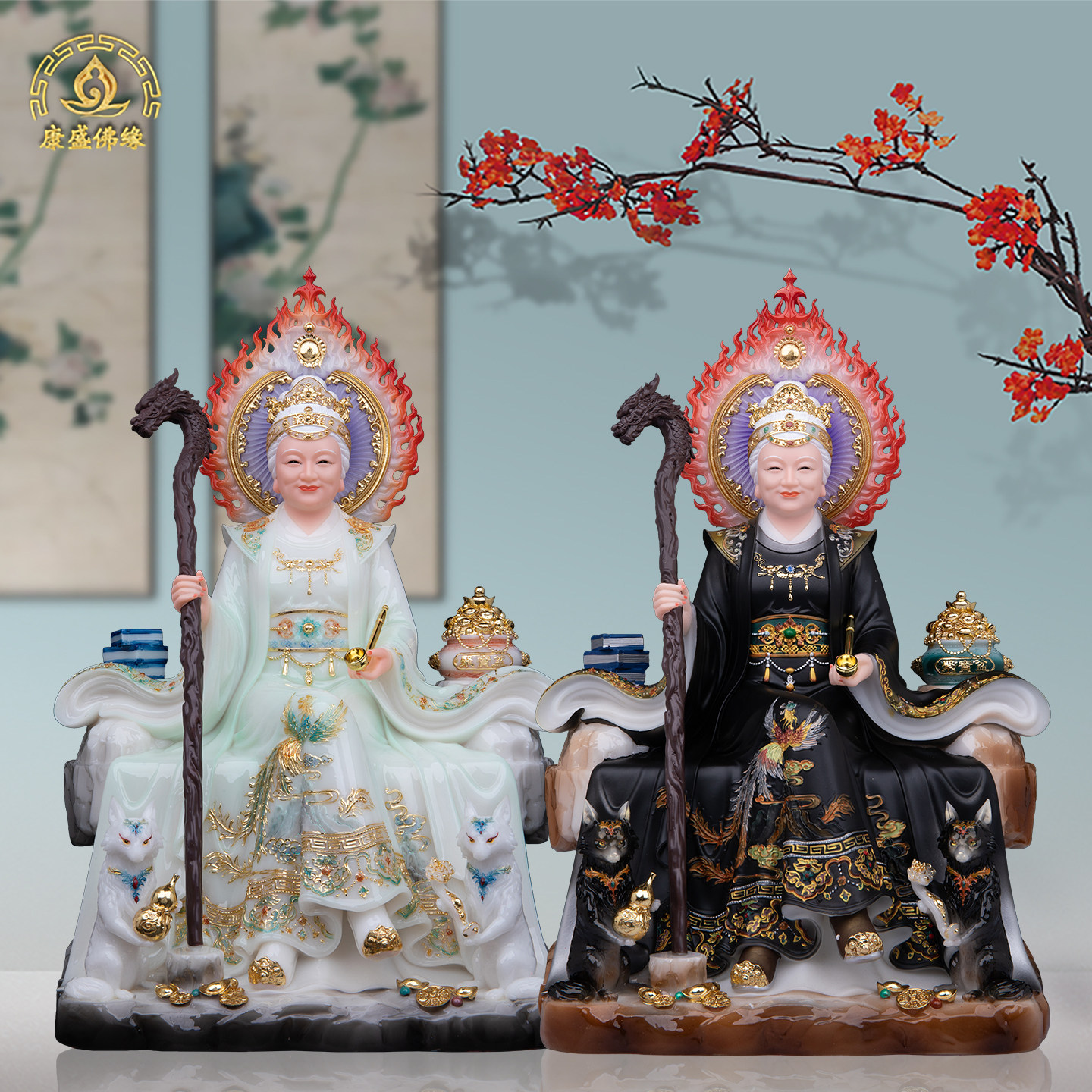 黑妈妈真身汉白玉锦彩供奉铁刹山双狐坐山黑老太太神像东北黑奶奶