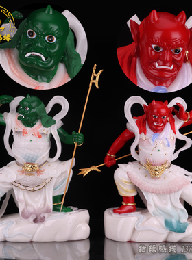 汉白玉千里眼顺风耳佛像摆件