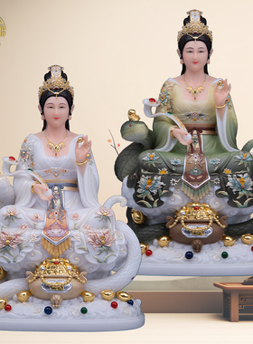 汉白玉女娲娘娘神像常柳蟒蛇中式