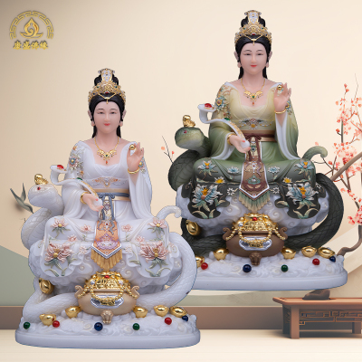 汉白玉女娲娘娘神像常柳蟒蛇中式