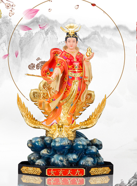 九天玄女纯铜彩绘摆件圣母神像