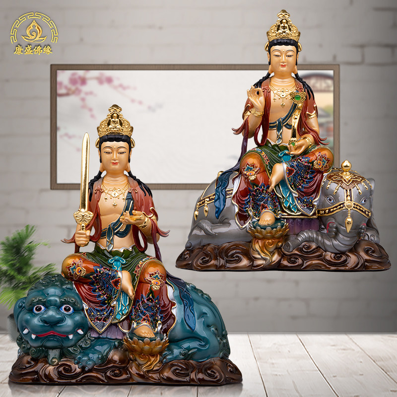 文殊普贤菩萨神像家用华严三圣佛堂装饰摆件客厅供奉工艺品摆设