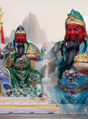 武财神关公像汉白玉彩绘招财摆件