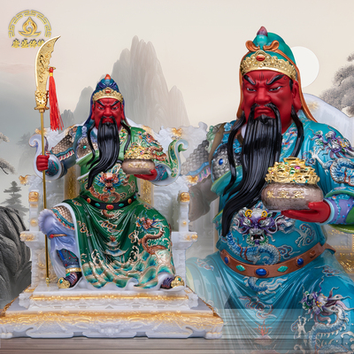 武财神关公像汉白玉彩绘招财摆件