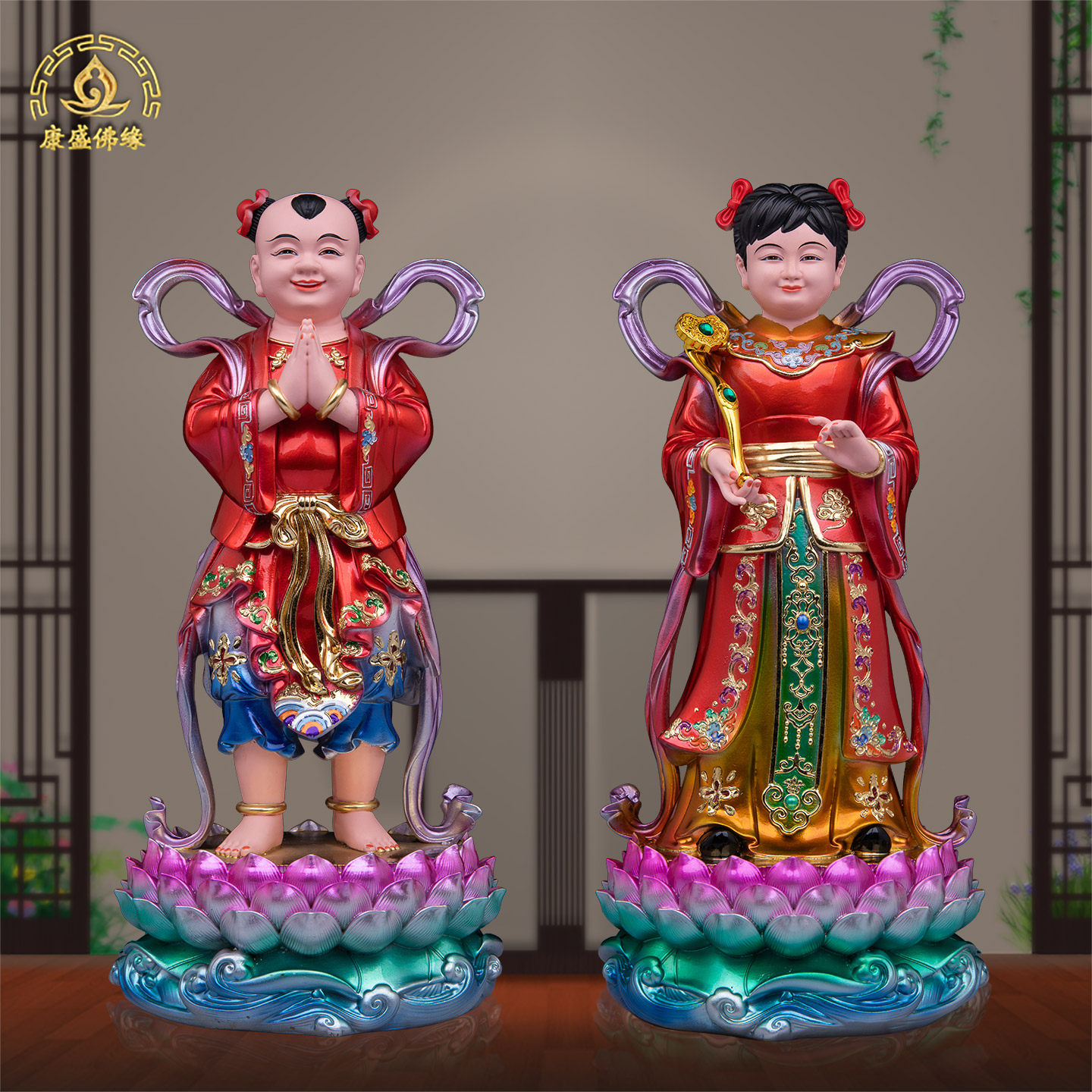 金童玉女神像善财童子龙女观音菩萨佛像对童前侍居家供奉树脂摆件