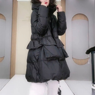 韩版女装显瘦高级感漂亮时尚气质黑色花边白鸭绒羽绒服外套新款春