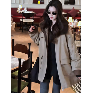 2025年冬季新款韩系优雅风温柔正流行中长款毛毛领卡其色羽绒服女