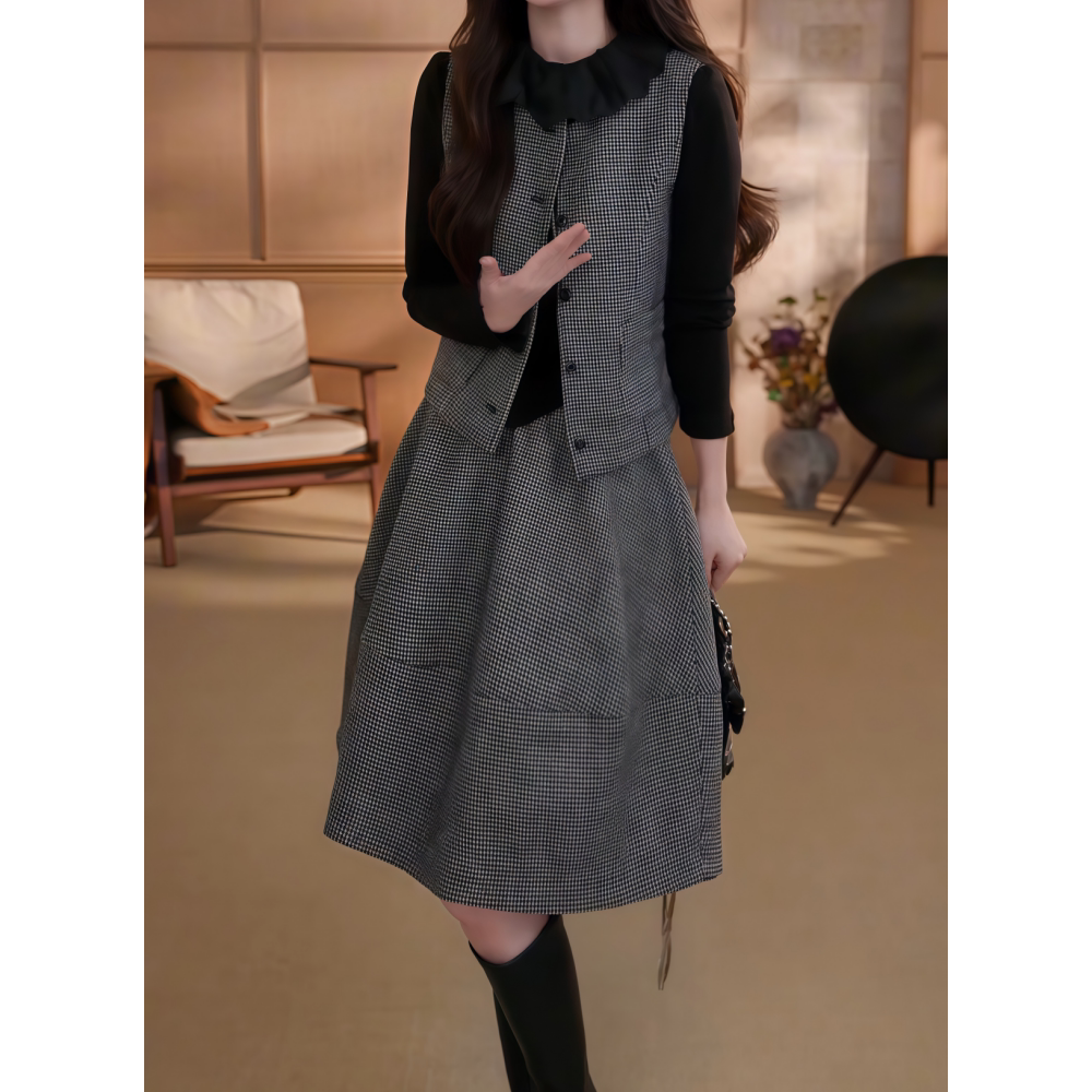 汉服装小香风马甲半身裙套装女款