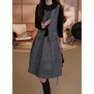 汉服装小香风马甲半身裙套装女款