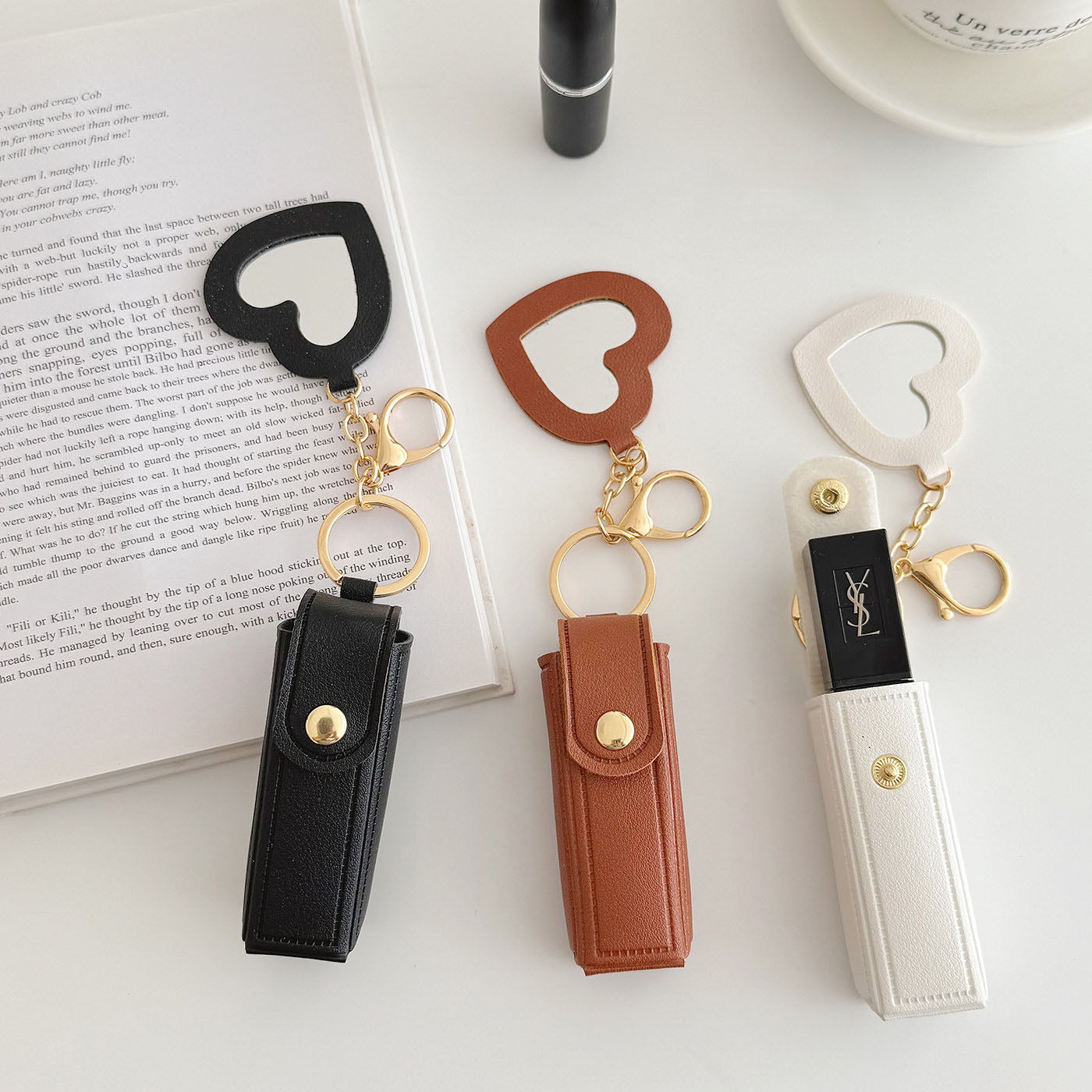 精致小巧口红收纳包便携PU皮钥匙扣挂件随身简约好看随时补妆