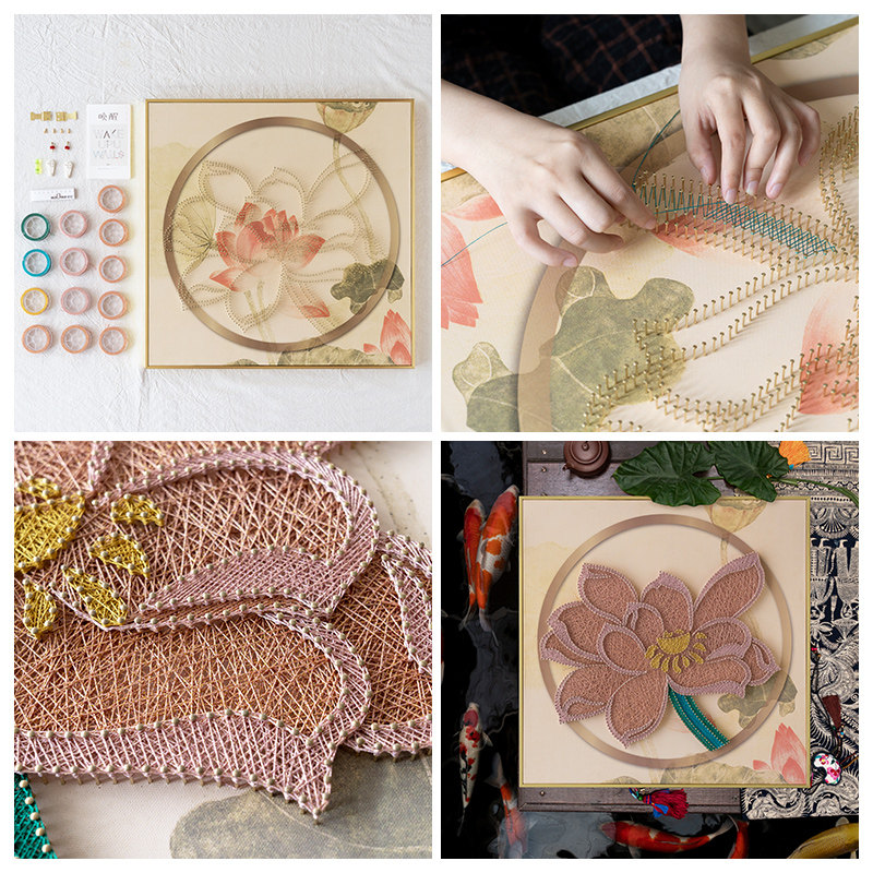 弦丝画diy手工制作材料包钉子画绕线画中式莲花送长辈节日礼物