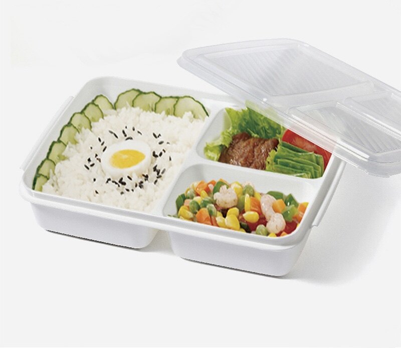 出日本食品级pp微波炉便当盒精致三分格大号QS质量认证分格饭盒