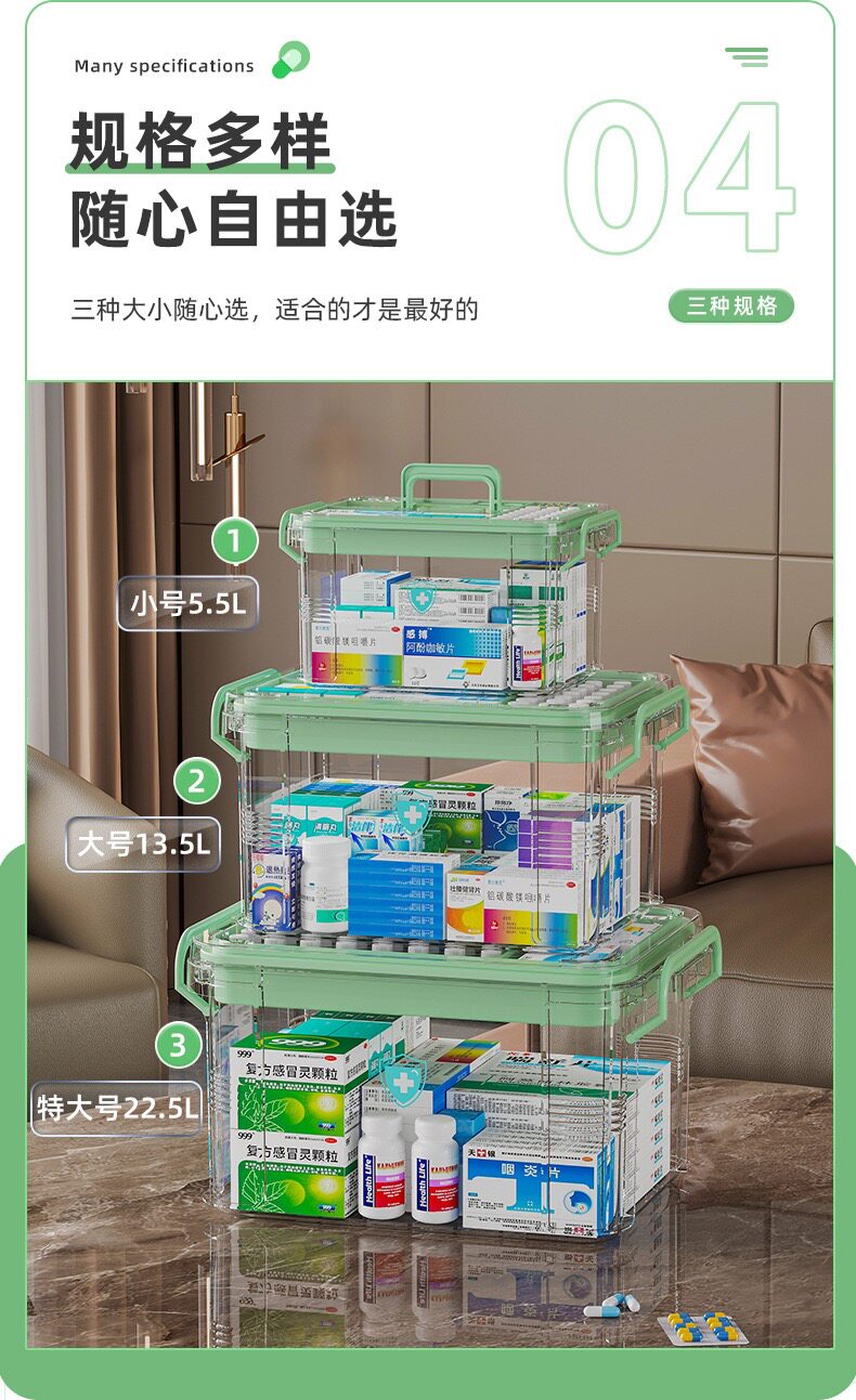多层家用透明医药箱手提急救箱药品药片便携式医护分类夹层收纳盒