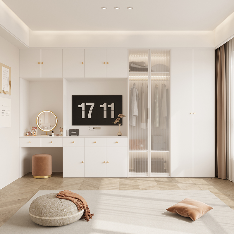 现代简约卧室衣柜梳妆台电视柜一体组合家用小户型储物柜定制实木
