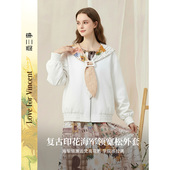 不参加满减 两三事梵高文艺自在简意可拆印花海军领拉链外套