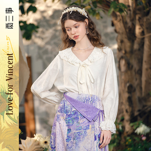 【婷仔推荐】两三事梵高文艺春日序言 蕾丝荷叶边衬衫