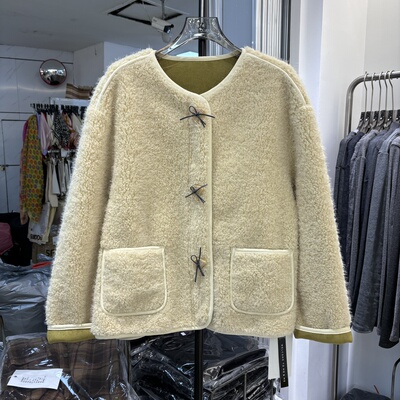 韩系圆领单排扣羊羔毛外套女25秋冬新款宽松百搭保暖上衣潮5802