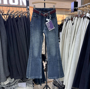 新款 韩版 2025冬季 女喇叭长裤 1019 高腰显瘦百搭弹力微喇牛仔裤