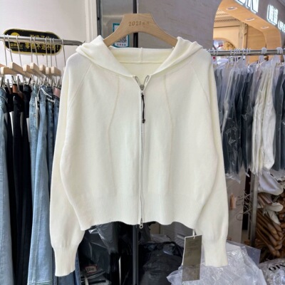 2025秋宽韩版休闲软糯连帽拉链针织开衫女显瘦小个子毛衣外套6609