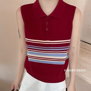 背心女韩系显瘦上衣潮 2025夏季 新款 时尚 百搭翻领拼扣高级感针织衫