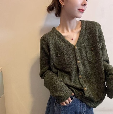 2025早秋款时尚百搭圆领长袖针织开衫女欧洲站正品羊绒毛衣外套潮