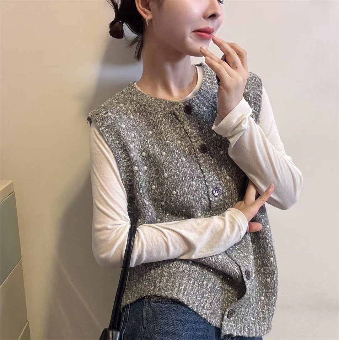 复古圆领钉珠针织花纱马甲女春季新款无袖背心百搭毛衣坎肩上衣潮,女装/女士精品,毛针织衫,淘宝优惠券,粉丝福利购,淘宝优惠卷