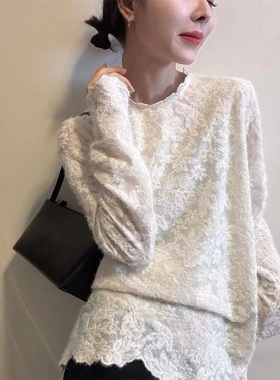 法式蕾丝打底衫女冬季款长袖镂空高级感叠穿内搭蕾丝衫上衣31208