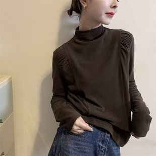 女韩系正品 2025冬季 打底衫 百搭半高领长袖 显瘦T恤上衣潮3111 时尚