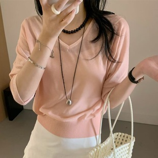 上衣潮07298 2025早秋新款 时尚 百搭V领高级感针织衫 女韩系正品
