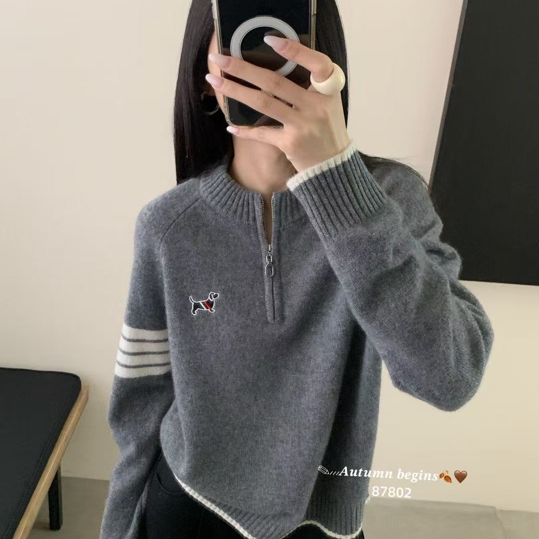 2025冬季时尚百搭半拉链立领长袖针织衫女韩系正品拉链毛衣87802