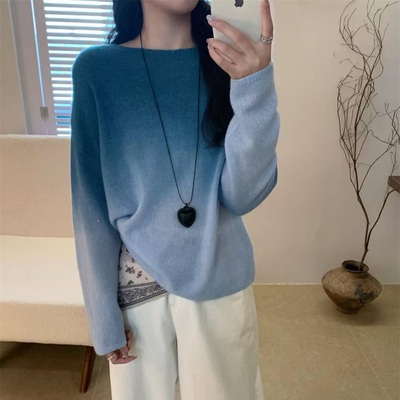 2025早秋新款时尚百搭圆领长袖针织衫女撞色显瘦打底衫上衣60177