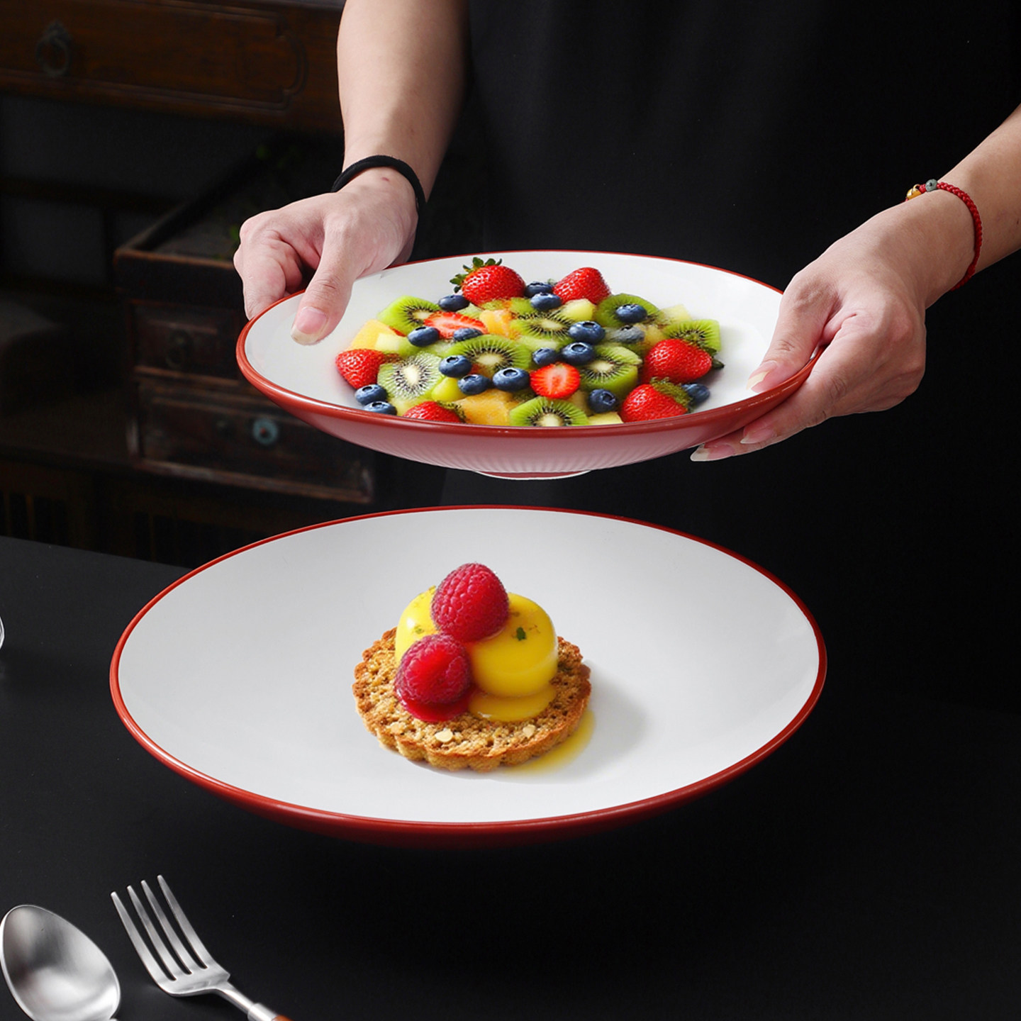 陶瓷如意浅盘商用餐饮农家乐饭馆炒菜烧菜凉菜盘圆形窝盘深盘汤盘,餐饮具,盘,淘宝优惠券,粉丝福利购,淘宝优惠卷