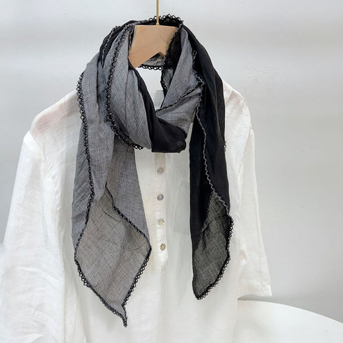 很耐看很好搭の撞色棉麻小围巾