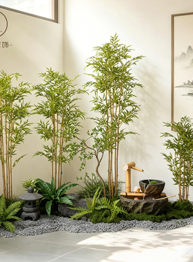 高级真杆竹子仿真盆栽室内茶室新中式禅意造景室外假竹子植物装饰